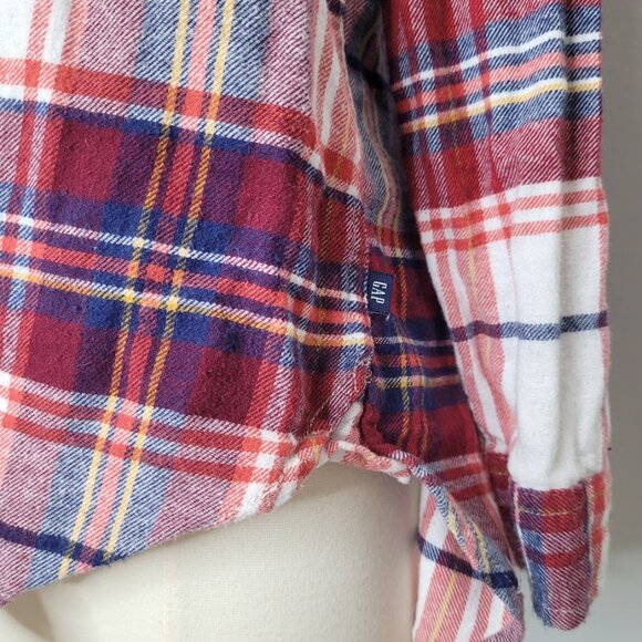 GAP Women's Long Sleeve Red Plaid Button Front Collar Cotton Shirt Top Small - Picture 7 of 11